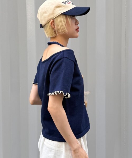 w closet(ダブルクローゼット)の「【5色展開】ホルタードッキングレイヤードニットT(ニット/セーター・レディース・ピンク/グリーン/アイボリー/イエロー/ネイビー・FREE)」の20枚目の写真