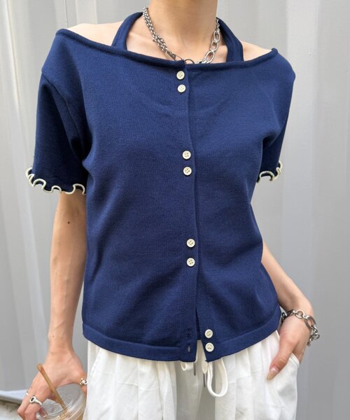 w closet(ダブルクローゼット)の「【5色展開】ホルタードッキングレイヤードニットT(ニット/セーター・レディース・ピンク/グリーン/アイボリー/イエロー/ネイビー・FREE)」の19枚目の写真