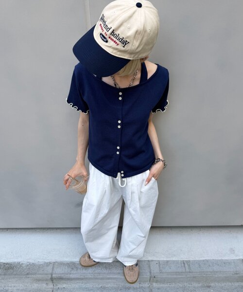 w closet(ダブルクローゼット)の「【5色展開】ホルタードッキングレイヤードニットT(ニット/セーター・レディース・ピンク/グリーン/アイボリー/イエロー/ネイビー・FREE)」の17枚目の写真
