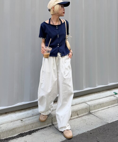 w closet(ダブルクローゼット)の「【5色展開】ホルタードッキングレイヤードニットT(ニット/セーター・レディース・ピンク/グリーン/アイボリー/イエロー/ネイビー・FREE)」の16枚目の写真