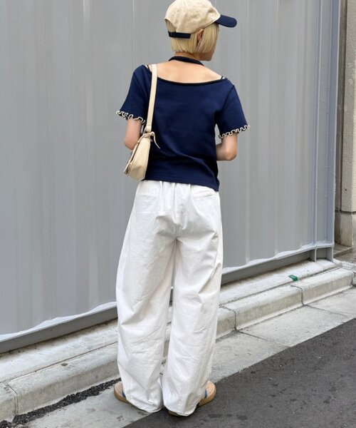 w closet(ダブルクローゼット)の「【5色展開】ホルタードッキングレイヤードニットT(ニット/セーター・レディース・ピンク/グリーン/アイボリー/イエロー/ネイビー・FREE)」の14枚目の写真