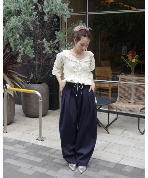 JUMELLE(ジュメロ)の「ダブルウエストスウェットパンツ(スウェットパンツ・レディース・アイボリー/ネイビー・MEDIUM/SMALL)」の6枚目の写真