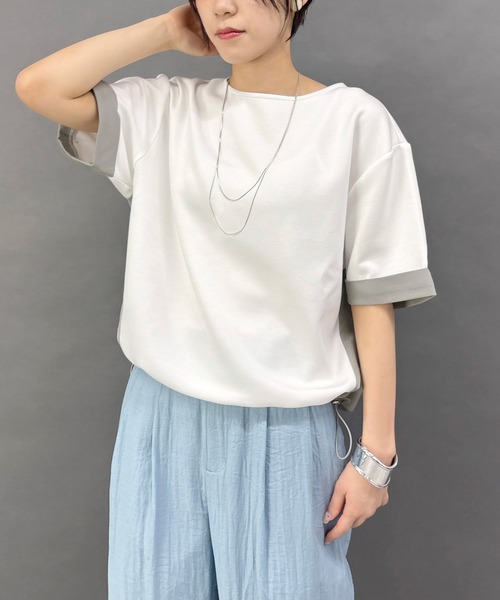 NICOLE white(ニコルホワイト)の「異素材使いプルオーバー(その他トップス・レディース・オフホワイト/ネイビー/チャコールグレー/ライトグレー・FREE)」の2枚目の写真