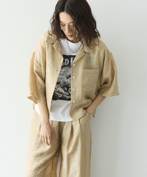 GARAGE OF GOOD CLOTHING(ガレージオブグッドクロージング)の「シアージャガード開襟ハーフスリーブシャツ(シャツ/ブラウス・レディース・ベージュ・FREE)」の2枚目の写真