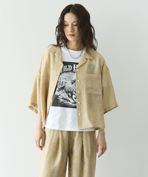 GARAGE OF GOOD CLOTHING(ガレージオブグッドクロージング)の「シアージャガード開襟ハーフスリーブシャツ(シャツ/ブラウス・レディース・ベージュ・FREE)」の3枚目の写真