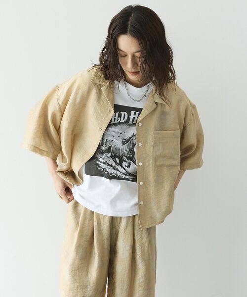 GARAGE OF GOOD CLOTHING(ガレージオブグッドクロージング)の「シアージャガード開襟ハーフスリーブシャツ(シャツ/ブラウス・レディース・ベージュ・FREE)」の4枚目の写真