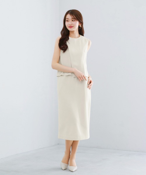 WHITE JOOLA(ホワイトジョーラ)の「【 UVカット・速乾・洗える 】ハイストレッチカルゼワッシャー・レイヤード風ワンピース(ワンピース・レディース・ブラック/チャコールグレー/オフホワイト・L/M/S)」の4枚目の写真