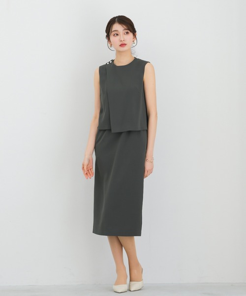 WHITE JOOLA(ホワイトジョーラ)の「【 UVカット・速乾・洗える 】ハイストレッチカルゼワッシャー・レイヤード風ワンピース(ワンピース・レディース・ブラック/チャコールグレー/オフホワイト・L/M/S)」の8枚目の写真