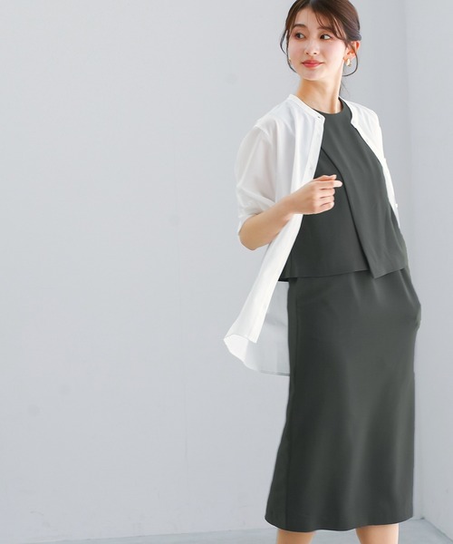 WHITE JOOLA(ホワイトジョーラ)の「【 UVカット・速乾・洗える 】ハイストレッチカルゼワッシャー・レイヤード風ワンピース(ワンピース・レディース・ブラック/チャコールグレー/オフホワイト・L/M/S)」の9枚目の写真