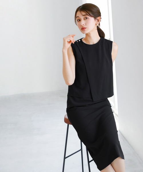 WHITE JOOLA(ホワイトジョーラ)の「【 UVカット・速乾・洗える 】ハイストレッチカルゼワッシャー・レイヤード風ワンピース(ワンピース・レディース・ブラック/チャコールグレー/オフホワイト・L/M/S)」の12枚目の写真