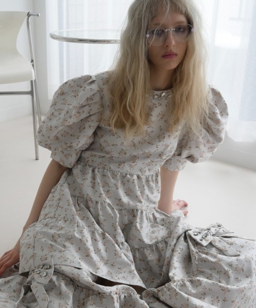 セール】floral jacquard bijou puff mini one-piece（ワンピース