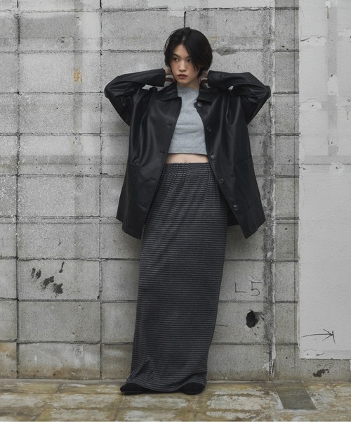 feepur（フェピュール）の「【TALLサイズあり】ボーダーナロースカート（スカート・レディース・チャコールグレー・SMALL/MEDIUM/TALL）」の18枚目の写真