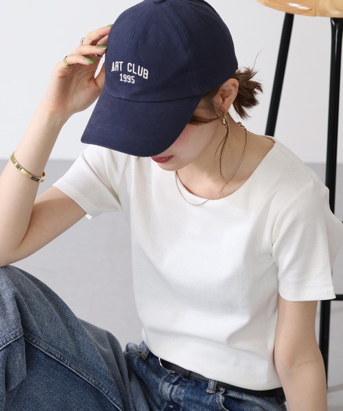 FUNALIVE（ファンアライブ）の「UネックコンパクトコットンTシャツ 半袖（Tシャツ/カットソー・レディース・オフホワイト/グレイッシュベージュ/カーキ/ブラック・L/LL/M）」の2枚目の写真
