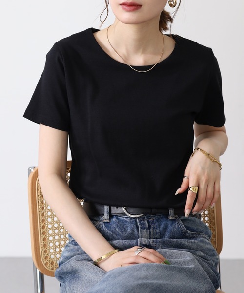 FUNALIVE（ファンアライブ）の「UネックコンパクトコットンTシャツ 半袖（Tシャツ/カットソー・レディース・オフホワイト/グレイッシュベージュ/カーキ/ブラック・L/LL/M）」の11枚目の写真