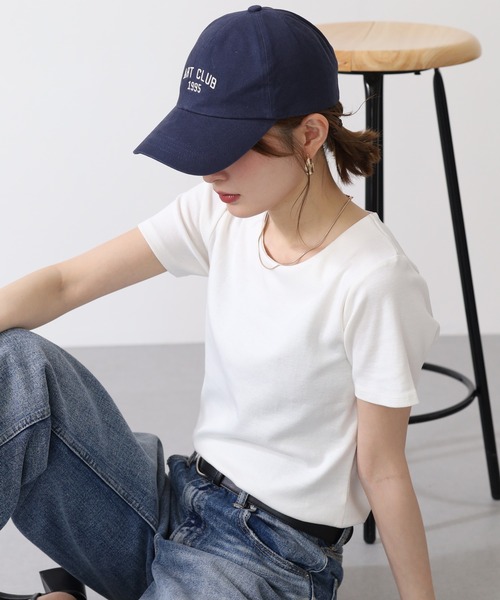 FUNALIVE（ファンアライブ）の「UネックコンパクトコットンTシャツ 半袖（Tシャツ/カットソー・レディース・オフホワイト/グレイッシュベージュ/カーキ/ブラック・L/LL/M）」の5枚目の写真