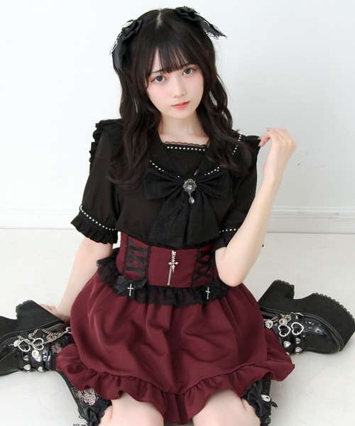 DearMyLove(ディアマイラブ)の「2wayゴシック風十字架レースアップリボンチュールスカート(スカート・レディース・ボルドー/ブラック・MEDIUM/LARGE/3L)」の22枚目の写真