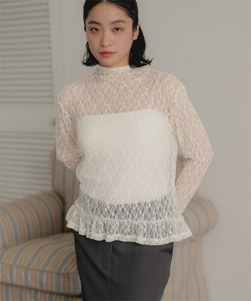 miette（ミエット）の「ハイネックフィンガー裾フリルトップス（Tシャツ/カットソー・レディース・ドット/ブラック/ブラック系その他/アイボリー・M/L）」の2枚目の写真