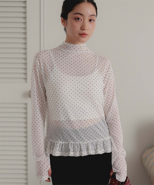 miette（ミエット）の「ハイネックフィンガー裾フリルトップス（Tシャツ/カットソー・レディース・ドット/ブラック/ブラック系その他/アイボリー・M/L）」の13枚目の写真