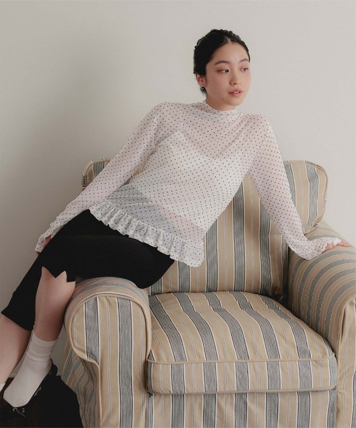 miette（ミエット）の「ハイネックフィンガー裾フリルトップス（Tシャツ/カットソー・レディース・ドット/ブラック/ブラック系その他/アイボリー・M/L）」の14枚目の写真