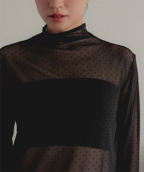 miette（ミエット）の「ハイネックフィンガー裾フリルトップス（Tシャツ/カットソー・レディース・ドット/ブラック/ブラック系その他/アイボリー・M/L）」の7枚目の写真