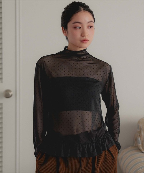 miette（ミエット）の「ハイネックフィンガー裾フリルトップス（Tシャツ/カットソー・レディース・ドット/ブラック/ブラック系その他/アイボリー・M/L）」の8枚目の写真