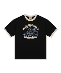 FABULOUS ARCHIVE（ファビュラスアーカイブ）の「ユニセックス オーバーサイズ パピーサーフィン リンガー 半袖Tシャツ ブラック(FCE2TS401M)（Tシャツ/カットソー）」