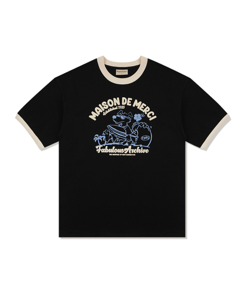 FABULOUS ARCHIVE(ファビュラスアーカイブ)の「ユニセックス オーバーサイズ パピーサーフィン リンガー 半袖Tシャツ ブラック(FCE2TS401M)(Tシャツ/カットソー・レディース・ブラック・SMALL/LARGE/MEDIUM)」の1枚目の写真