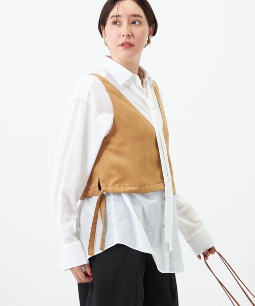 NOLLEY’S(ノーリーズ)の「《UVカット/防シワ》ウォッシャブルスエードライク2WAYビスチェ(ベスト・レディース・ベージュ/ダークブラウン・FREE)」の3枚目の写真
