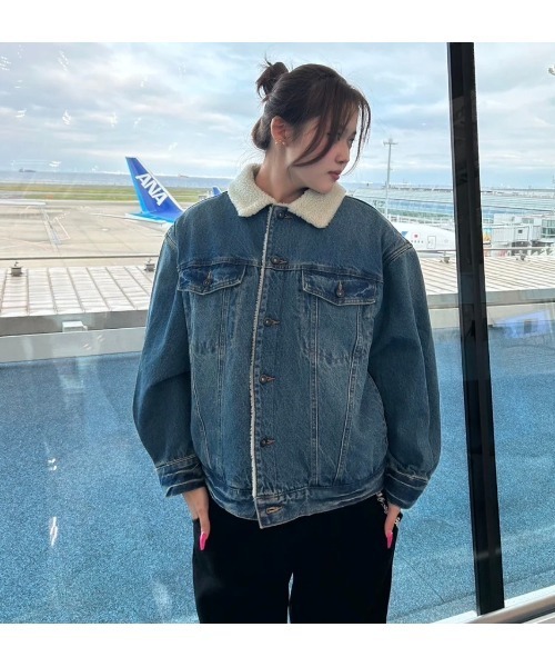 My sugar Babe（マイシュガーベイブ）の「circle denim boa blouson（ブルゾン・メンズ・ブラック/ブルー系・MEDIUM/LARGE）」の5枚目の写真
