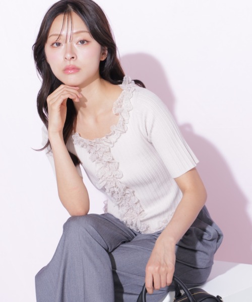 JILL by JILL STUART(ジルバイジルスチュアート)の「レーストリムニット(ニット/セーター・レディース・ピンク/ブルー/ブラック・FREE)」の8枚目の写真