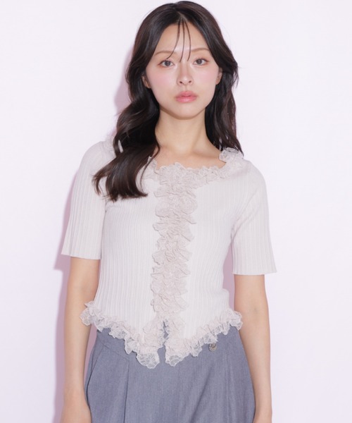 JILL by JILL STUART(ジルバイジルスチュアート)の「レーストリムニット(ニット/セーター・レディース・ピンク/ブルー/ブラック・FREE)」の12枚目の写真