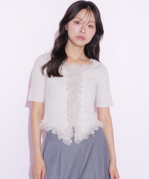 JILL by JILL STUART(ジルバイジルスチュアート)の「レーストリムニット(ニット/セーター・レディース・ピンク/ブルー/ブラック・FREE)」の13枚目の写真