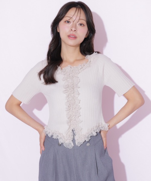 JILL by JILL STUART(ジルバイジルスチュアート)の「レーストリムニット(ニット/セーター・レディース・ピンク/ブルー/ブラック・FREE)」の15枚目の写真