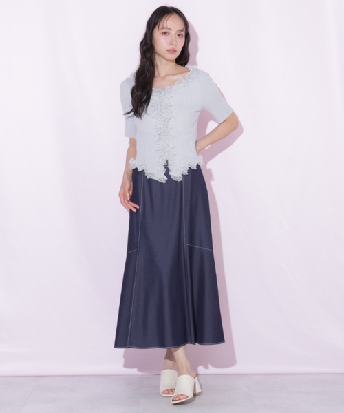 JILL by JILL STUART(ジルバイジルスチュアート)の「レーストリムニット(ニット/セーター・レディース・ピンク/ブルー/ブラック・FREE)」の7枚目の写真