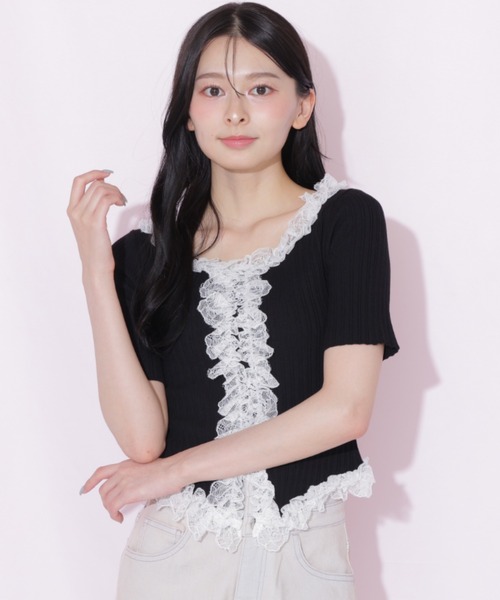 JILL by JILL STUART(ジルバイジルスチュアート)の「レーストリムニット(ニット/セーター・レディース・ピンク/ブルー/ブラック・FREE)」の21枚目の写真