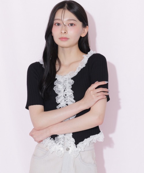 JILL by JILL STUART(ジルバイジルスチュアート)の「レーストリムニット(ニット/セーター・レディース・ピンク/ブルー/ブラック・FREE)」の22枚目の写真