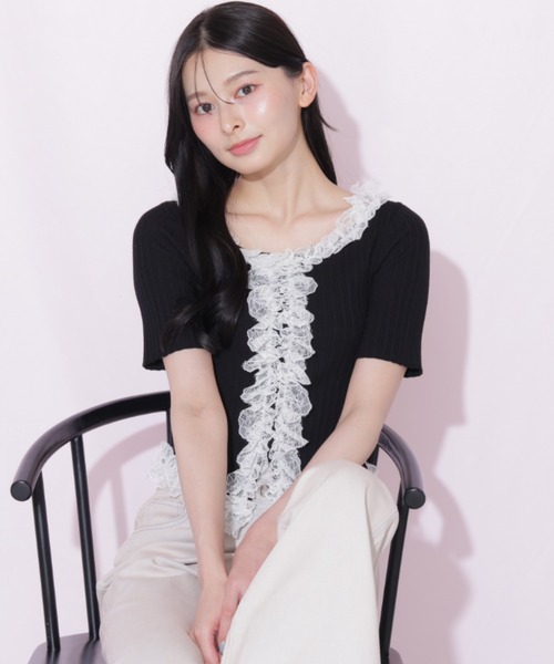 JILL by JILL STUART(ジルバイジルスチュアート)の「レーストリムニット(ニット/セーター・レディース・ピンク/ブルー/ブラック・FREE)」の20枚目の写真