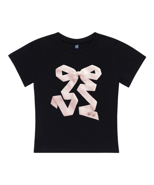PAGESIISII(ページシシ)の「フォールディッドリボンプリンティングスリムフィット半袖Tシャツブラック(Tシャツ/カットソー・レディース・その他・MEDIUM)」の1枚目の写真