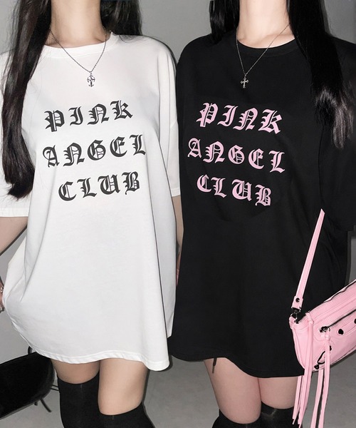me+em select(ミームセレクト)の「【 PINK ANGEL CLUB 】グランジロゴビッグTシャツ / PINK ANGEL CLUB grunge logo big T-shirts(Tシャツ/カットソー・レディース・ブラック/ホワイト・FREE)」の1枚目の写真