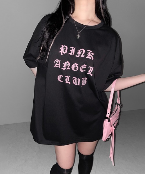 me+em select(ミームセレクト)の「【 PINK ANGEL CLUB 】グランジロゴビッグTシャツ / PINK ANGEL CLUB grunge logo big T-shirts(Tシャツ/カットソー・レディース・ブラック/ホワイト・FREE)」の14枚目の写真