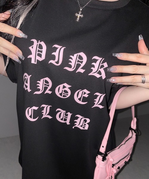 me+em select(ミームセレクト)の「【 PINK ANGEL CLUB 】グランジロゴビッグTシャツ / PINK ANGEL CLUB grunge logo big T-shirts(Tシャツ/カットソー・レディース・ブラック/ホワイト・FREE)」の12枚目の写真