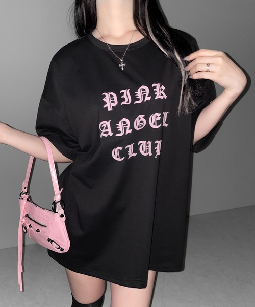 me+em select(ミームセレクト)の「【 PINK ANGEL CLUB 】グランジロゴビッグTシャツ / PINK ANGEL CLUB grunge logo big T-shirts(Tシャツ/カットソー・レディース・ブラック/ホワイト・FREE)」の16枚目の写真