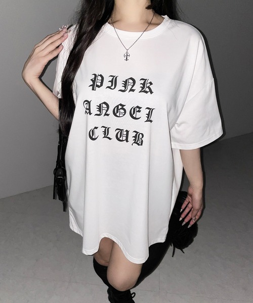 me+em select(ミームセレクト)の「【 PINK ANGEL CLUB 】グランジロゴビッグTシャツ / PINK ANGEL CLUB grunge logo big T-shirts(Tシャツ/カットソー・レディース・ブラック/ホワイト・FREE)」の18枚目の写真