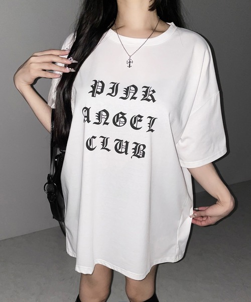 me+em select(ミームセレクト)の「【 PINK ANGEL CLUB 】グランジロゴビッグTシャツ / PINK ANGEL CLUB grunge logo big T-shirts(Tシャツ/カットソー・レディース・ブラック/ホワイト・FREE)」の20枚目の写真