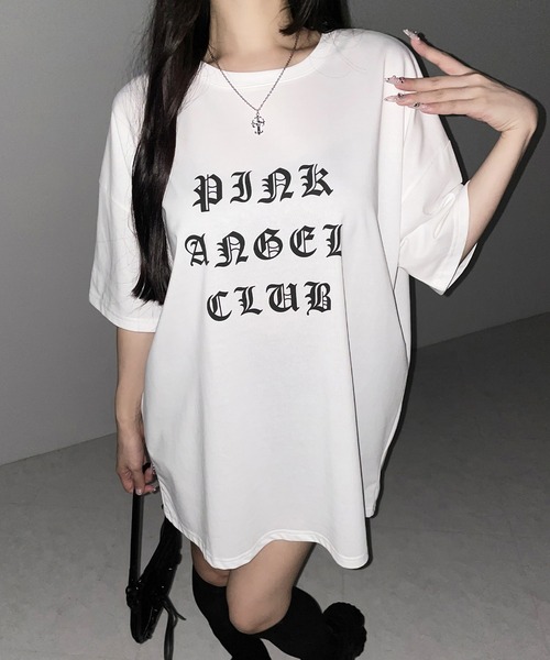 me+em select(ミームセレクト)の「【 PINK ANGEL CLUB 】グランジロゴビッグTシャツ / PINK ANGEL CLUB grunge logo big T-shirts(Tシャツ/カットソー・レディース・ブラック/ホワイト・FREE)」の21枚目の写真