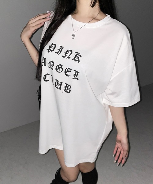 me+em select(ミームセレクト)の「【 PINK ANGEL CLUB 】グランジロゴビッグTシャツ / PINK ANGEL CLUB grunge logo big T-shirts(Tシャツ/カットソー・レディース・ブラック/ホワイト・FREE)」の22枚目の写真