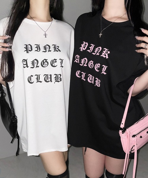 me+em select(ミームセレクト)の「【 PINK ANGEL CLUB 】グランジロゴビッグTシャツ / PINK ANGEL CLUB grunge logo big T-shirts(Tシャツ/カットソー・レディース・ブラック/ホワイト・FREE)」の7枚目の写真