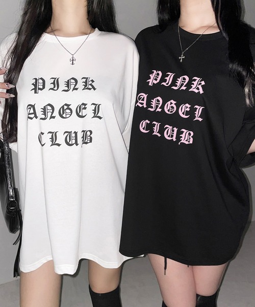 me+em select(ミームセレクト)の「【 PINK ANGEL CLUB 】グランジロゴビッグTシャツ / PINK ANGEL CLUB grunge logo big T-shirts(Tシャツ/カットソー・レディース・ブラック/ホワイト・FREE)」の9枚目の写真