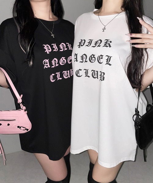me+em select(ミームセレクト)の「【 PINK ANGEL CLUB 】グランジロゴビッグTシャツ / PINK ANGEL CLUB grunge logo big T-shirts(Tシャツ/カットソー・レディース・ブラック/ホワイト・FREE)」の10枚目の写真
