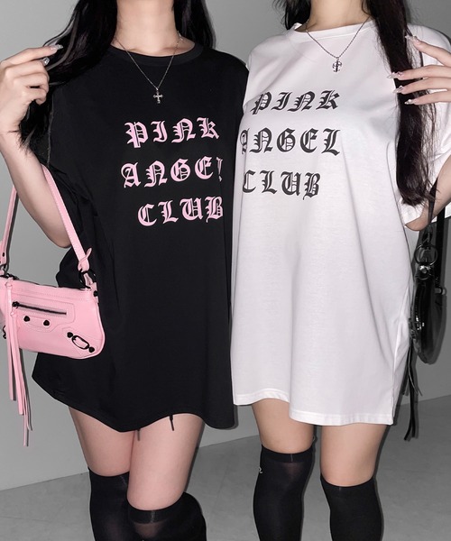 me+em select(ミームセレクト)の「【 PINK ANGEL CLUB 】グランジロゴビッグTシャツ / PINK ANGEL CLUB grunge logo big T-shirts(Tシャツ/カットソー・レディース・ブラック/ホワイト・FREE)」の11枚目の写真